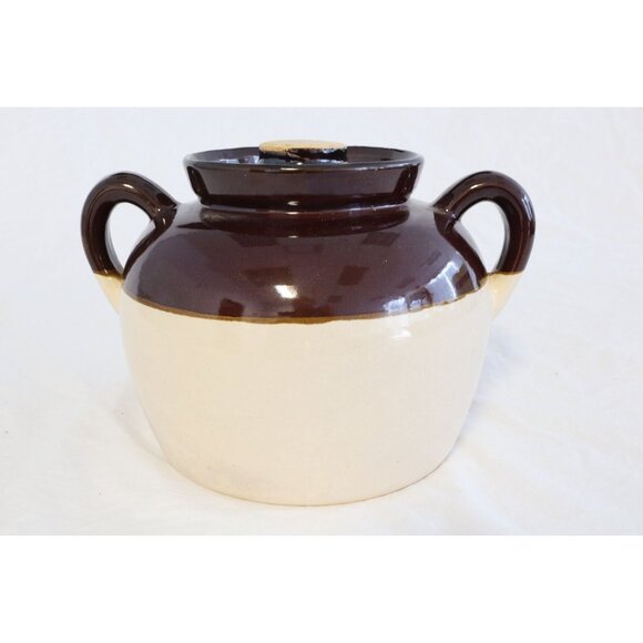 Vintage Large Ceramic Double Handle Brown Beige Crock Glazed Stoneware Jug - Picture 3 of 10